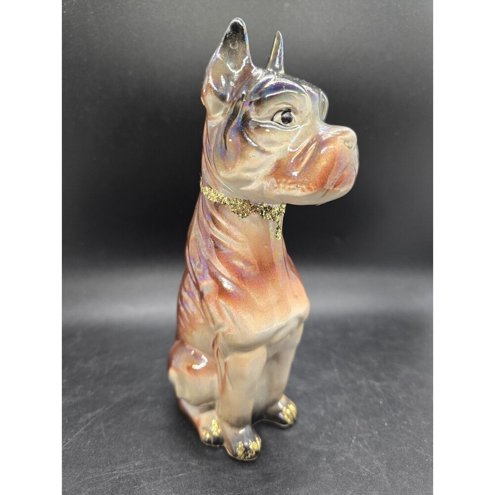 Vintage 7" Ceramic Brown Boxer Dog Figurine Japan Gold Sparkle - Picture 2 of 10